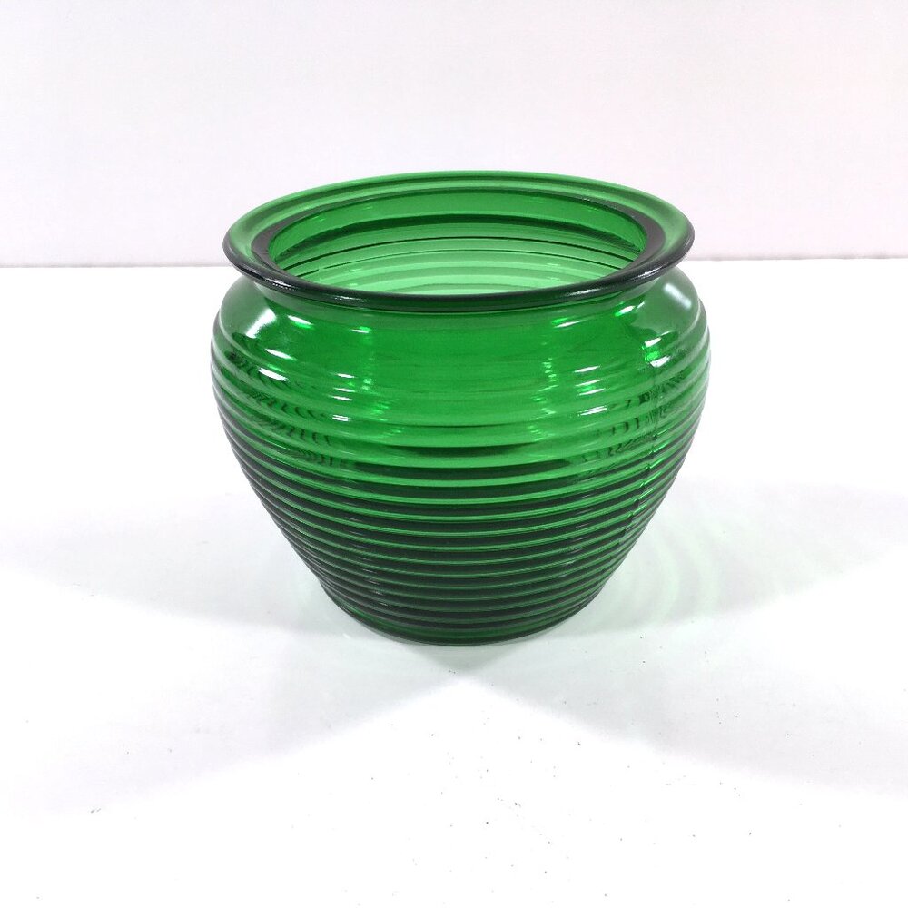 Beehive Planter Ribbed Vase National Potteries Green Glass Cleveland 4" Tall